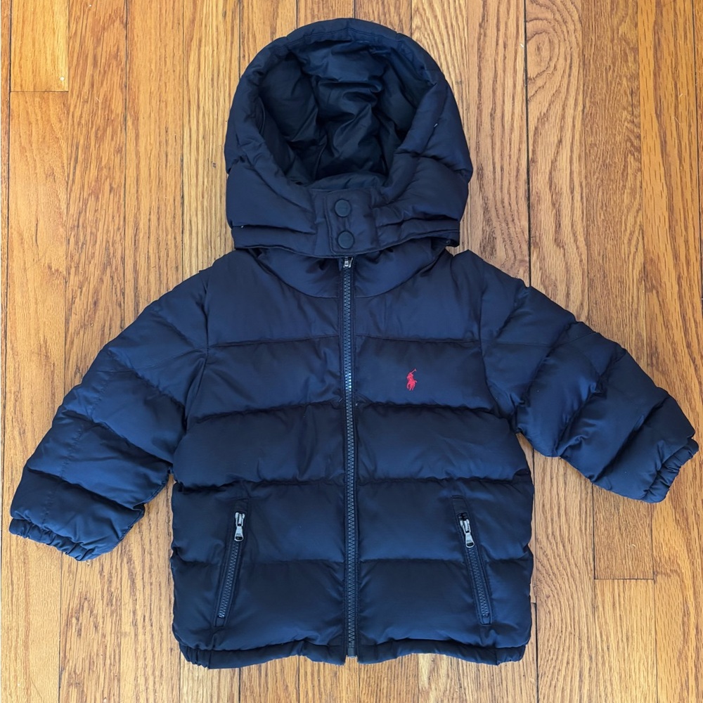 Ralph Lauren Toddler Boy’s Navy Down Puffer Jacket Coat with Detachable Hood